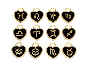 Znaki Zodiaku Zawieszki Serca Charms 12szt Czarne