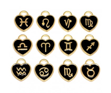 Znaki Zodiaku Zawieszki Serca Charms 12szt Czarne