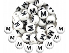 LITERA M - KORALIKI OKRĄGŁE LITERKI BIAŁE MONETY 7mm ALFABET LITERKA 20szt