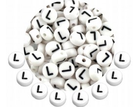 LITERA L - KORALIKI OKRĄGŁE LITERKI BIAŁE MONETY 7mm ALFABET LITERKA 20szt