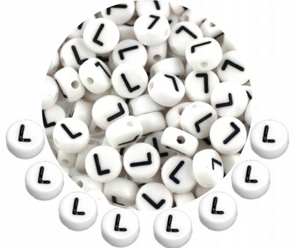 LITERA L - KORALIKI OKRĄGŁE LITERKI BIAŁE MONETY 7mm ALFABET LITERKA 20szt