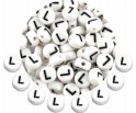 LITERA L - KORALIKI OKRĄGŁE LITERKI BIAŁE MONETY 7mm ALFABET LITERKA 20szt