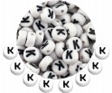 LITERA K - KORALIKI OKRĄGŁE LITERKI BIAŁE MONETY 7mm ALFABET LITERKA 20szt