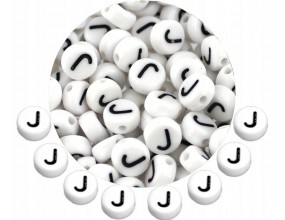 LITERA J - KORALIKI OKRĄGŁE LITERKI BIAŁE MONETY 7mm ALFABET LITERKA 20szt