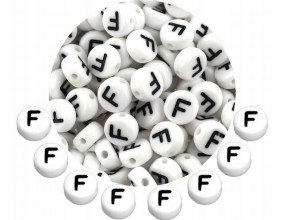 LITERA F - KORALIKI OKRĄGŁE LITERKI BIAŁE MONETY 7mm ALFABET LITERKA 20szt