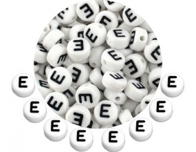 LITERA E - KORALIKI OKRĄGŁE LITERKI BIAŁE MONETY 7mm ALFABET LITERKA 20szt