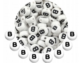 LITERA B - KORALIKI OKRĄGŁE LITERKI BIAŁE MONETY 7mm ALFABET LITERKA 20szt