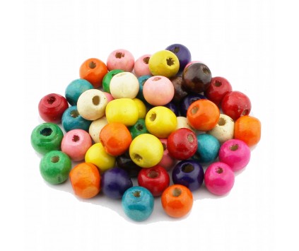 KORALIKI DREWNIANE DREWNO MIX KOLORÓW 10mm 50szt