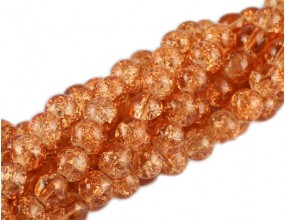 Koraliki SZKLANE CRACKLE 8mm SZNUR 52szt pomarańcz