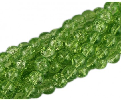 Koraliki SZKLANE CRACKLE 8mm SZNUR 52szt zielony j