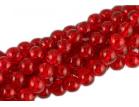 Koraliki SZKLANE CRACKLE 8mm SZNUR 52szt czerwony