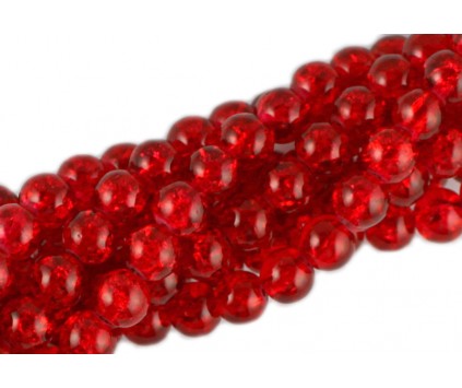 Koraliki SZKLANE CRACKLE 8mm SZNUR 52szt czerwony