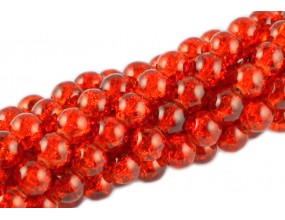 Koraliki SZKLANE CRACKLE 8mm SZNUR 52szt pomarańcz