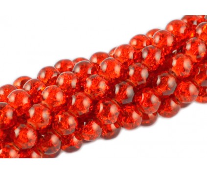 Koraliki SZKLANE CRACKLE 8mm SZNUR 52szt pomarańcz