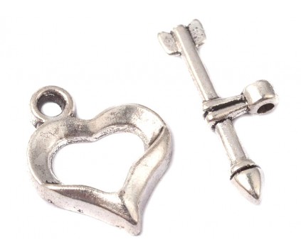 Zapięcie TOGGLE SERCE I STRZAŁ 16x13mm 2 komplety