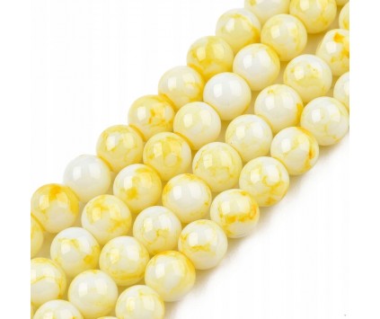 Koraliki Szklane Marmurki Kulki 8mm Biało Żółte 50szt koraliki do różańca