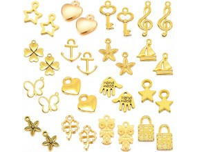 Zawieszki Wisiorki Metalowe Charms Złote Mix 32szt 16par