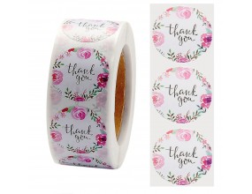 Naklejki "Thank You" Podziękowania Scrapbooking 2,5cm Ślub Chrzest 50szt