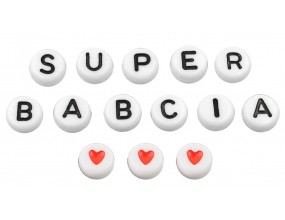 NAPIS Z KORALIKÓW SUPER BABCIA KORALIKI LITERKI SERDUSZKA SERCA DZIEŃ BABCI