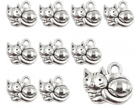ZAWIESZKI CHARMS KOTKI ZAWIESZKA KOT KOTEK KOTY WISIOREK METAL 15mm 12szt