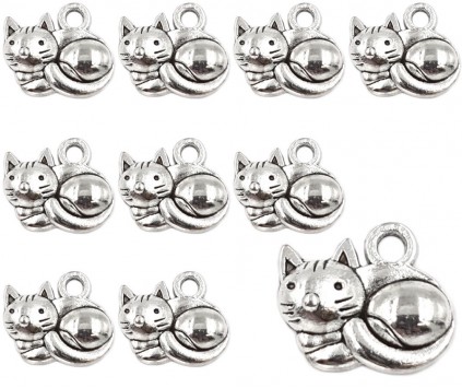 ZAWIESZKI CHARMS KOTKI ZAWIESZKA KOT KOTEK KOTY WISIOREK METAL 15mm 12szt