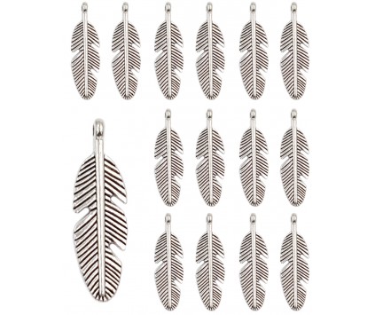 ZAWIESZKI CHARMS PIÓRA PIÓRKA ZAWIESZKA PIÓRO WISIOREK METAL 30mm 12szt