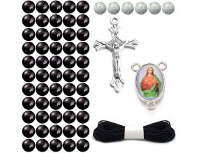 DIY ZESTAW DO RÓŻAŃCA KORALIKI SZKLANE MEDALIK KRZYŻYK SZNUREK RÓŻANIEC CZA