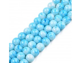 Koraliki Szklane Marmurki Kulki 8mm Biało Błękitne 50szt koraliki Różaniec