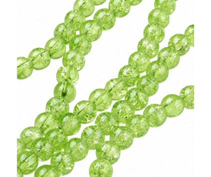 KORALIKI SZKLANE CRACKLE "SPĘKANE" ZIELONE JASNE KULKI DO RÓŻAŃCA 6mm 50szt
