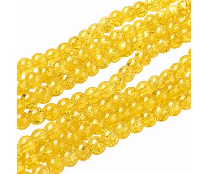 KORALIKI SZKLANE CRACKLE "SPĘKANE" ŻÓŁTE CIEMNE KULKI DO RÓŻAŃCA 6mm 50szt
