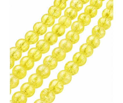 KORALIKI SZKLANE CRACKLE "SPĘKANE" ŻÓŁTE KULKI DO RÓŻAŃCA 6mm 50szt