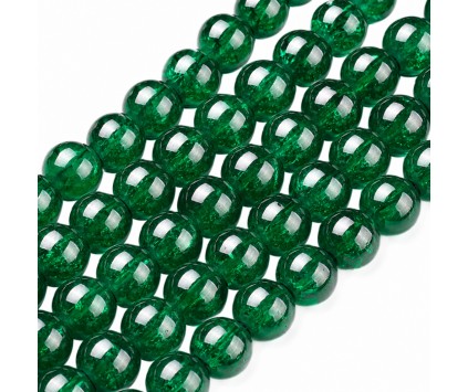 KORALIKI SZKLANE CRACKLE "SPĘKANE" ZIELONE CIEMNE KULKI DO RÓŻAŃCA 6mm 50szt