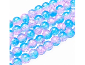 KORALIKI SZKLANE CRACKLE "SPĘKANE" NIEBIESKO - RÓŻOWE KULKI DO RÓŻAŃCA 6mm 50szt