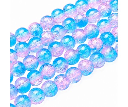 KORALIKI SZKLANE CRACKLE "SPĘKANE" NIEBIESKO - RÓŻOWE KULKI DO RÓŻAŃCA 6mm 50szt