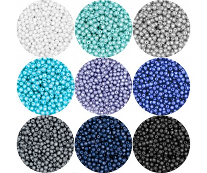 Koraliki Szklane Perły Perełki 4mm Niebieski Biały Szary 9x50 Zestaw 450szt