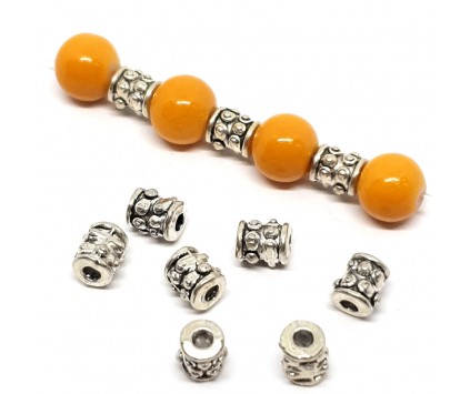 PRZEKŁADKI DO KORALIKÓW RURKI KROPKI 6/6mm METAL 20szt + KORALIKI GRATIS