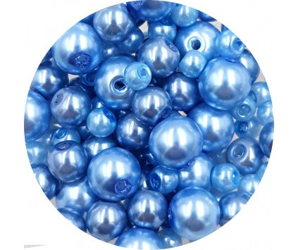 Koraliki perły 4-8mm perełki szklane woskowane mix 200szt niebieskie