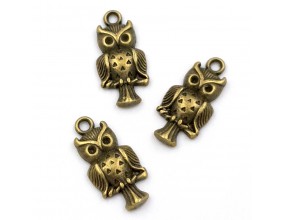 Zawieszka Metalowa Wisiorek Charms Sowa Sówki Sowy 18x9mm Brąz 3szt