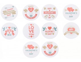 Naklejki Walentynki Serca do Kartek Podziękowań Kółka 8 wzorów 2,5cm 10szt