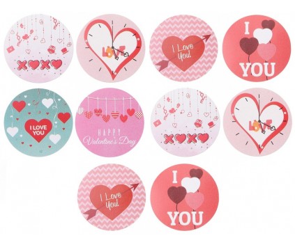 Naklejki Walentynki dla Zakochanych Kółka do kartek 6 wzorów 2,5cm 10szt