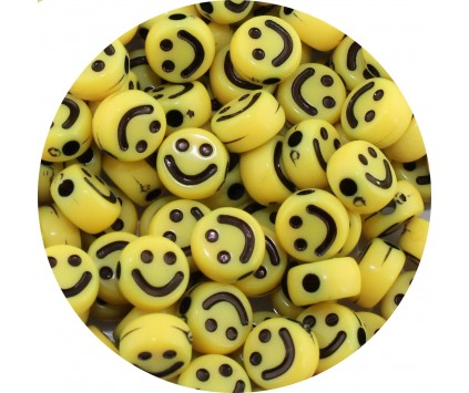 Koraliki Akrylowe Uśmiechy Buźki Emotki Okrągłe Płaskie 7mm Żółte 50szt