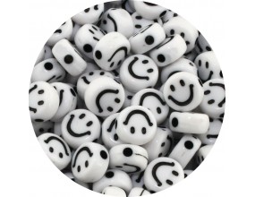 Koraliki Akrylowe Uśmiechy Buźki Emotki Okrągłe Biało Czarne 7mm 50szt