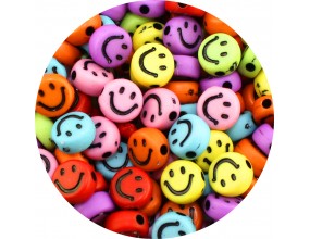 Koraliki Akrylowe Buźki Uśmiechy Okrągłe Płaskie Kolorowe 7mm 50szt Mix