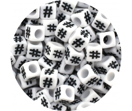 Koraliki Akrylowe Hasztag Hashtag Kostki Modułowe 6x6mm Biało Czarne 50szt