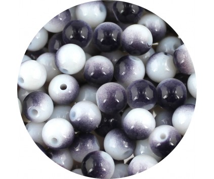 KORALIKI SZKLANE POWLEKANE KULKI DWUKOLOROWE BIAŁO SZARE 8mm 50szt
