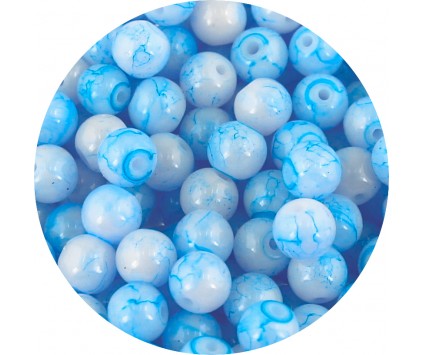 Koraliki Szklane Marmurki Kulki 8mm Biało Niebieskie 50szt