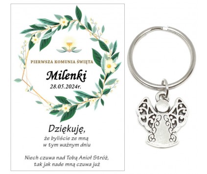Podziękowanie dla gości brelok ANIOŁEK KOMUNIA PERSONALIZACJA PAMIĄTKA A32