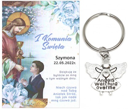 Podziękowanie dla gości brelok ANIOŁEK KOMUNIA PERSONALIZACJA PAMIĄTKA A28