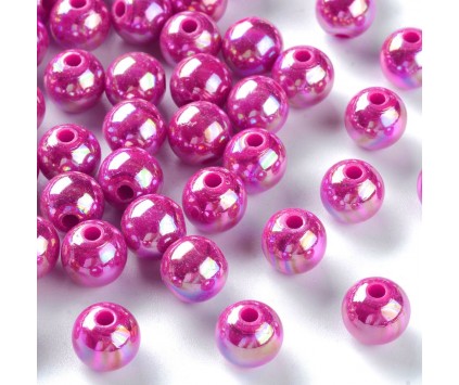 Koraliki Akrylowe Kule Kulki Opalizujące Róż Ciemny 8mm 20szt