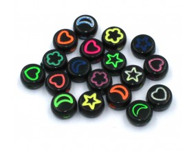 KORALIKI SERCA GWIAZDKI KSIĘŻYCE CZARNE OKRĄGŁE 20 szt